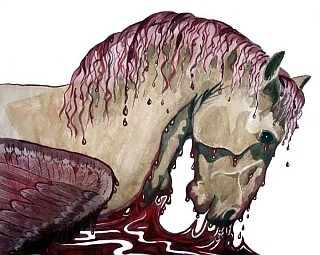 Painting of a horse emerging from the blood of Medusa.