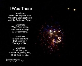 Photograph of a fireworks display paired with the poem.